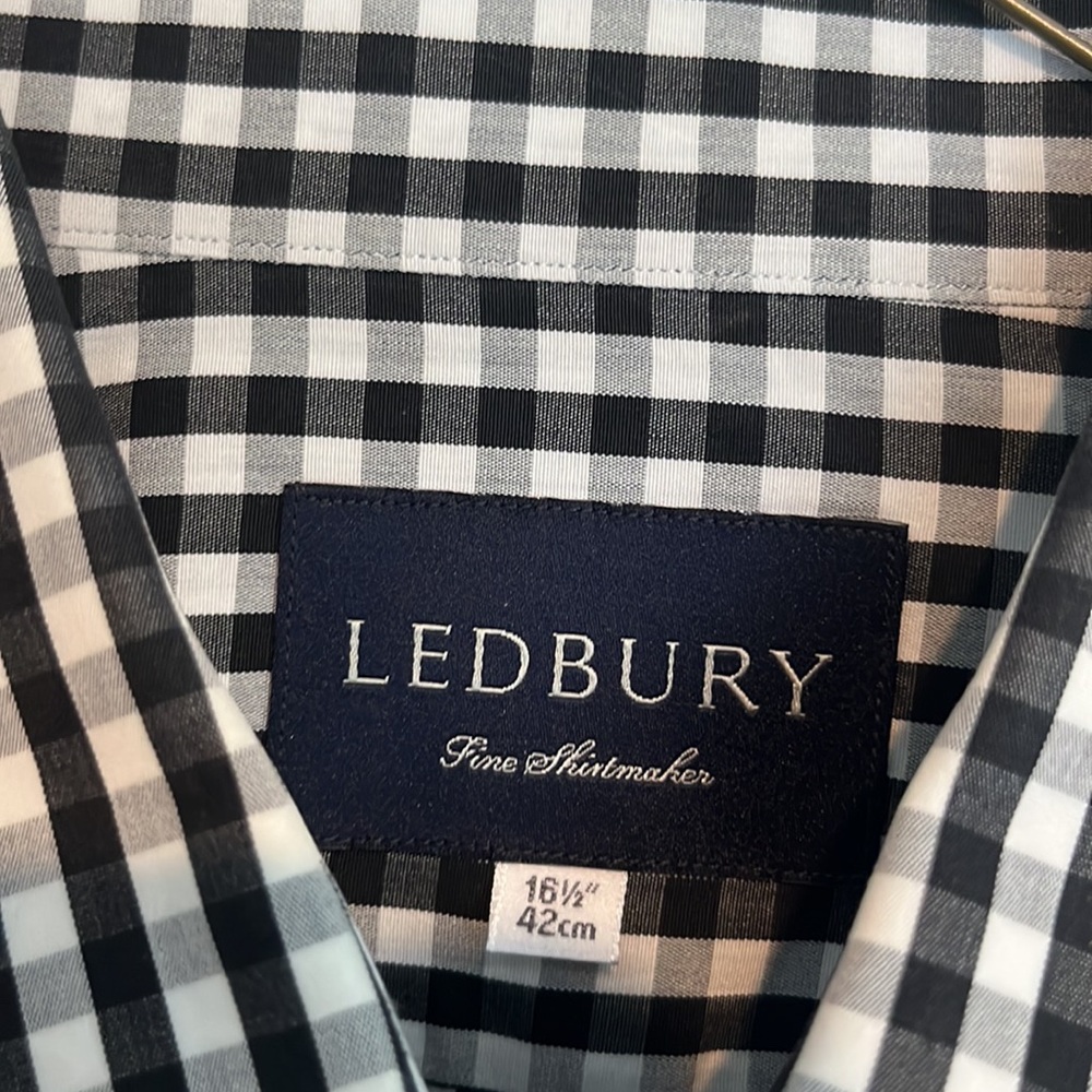 Ledbury men’s dress shirt. Black and white gingham shirt. - Picture 3 of 3